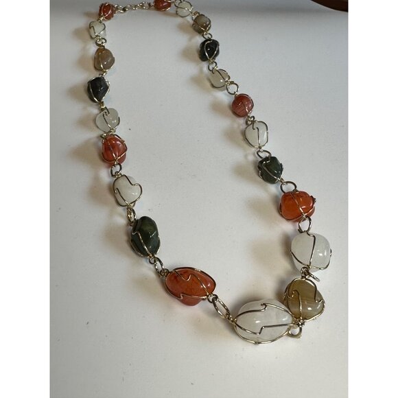 Vtg Wire Caged Gemstone Gold Tone Necklace Multi-Color 23" Boho Granny core - Picture 2 of 5